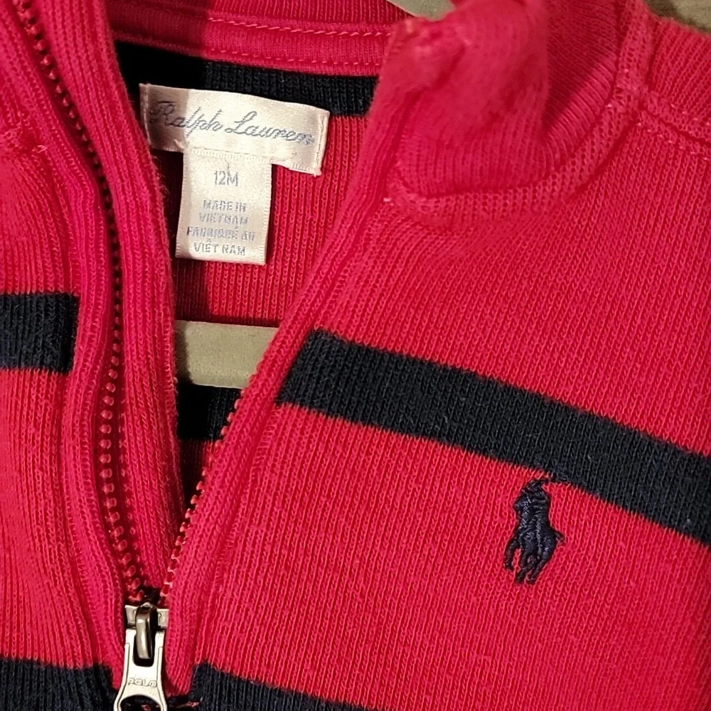 Polo ralph lauren sweater baby Size 12m very comfortable red and blue stripe zip